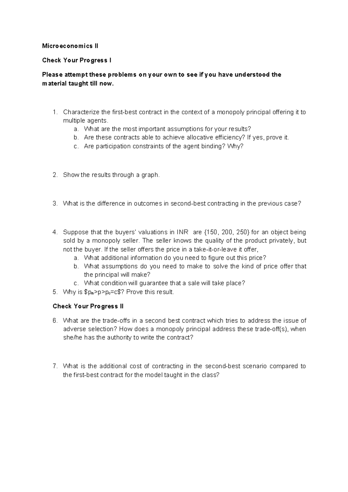 Practice question - Microeconomics II Check Your Progress I Please ...