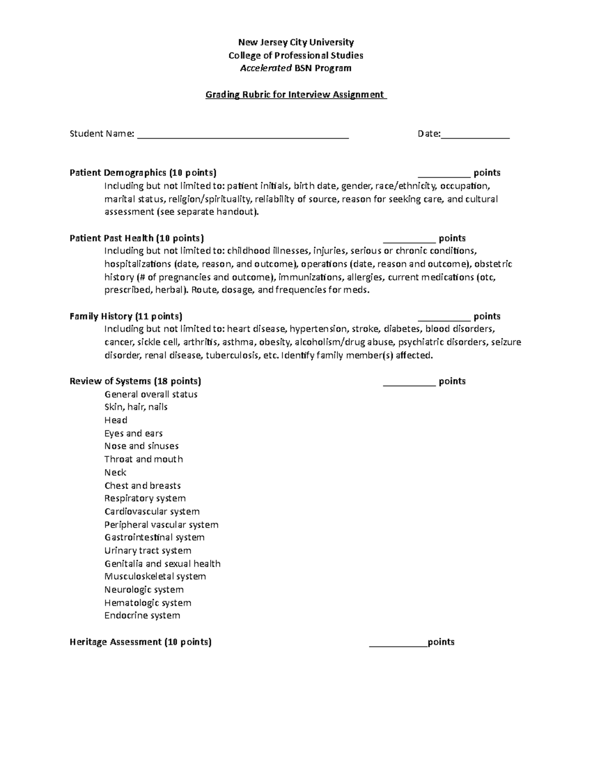 interview assignment rubric