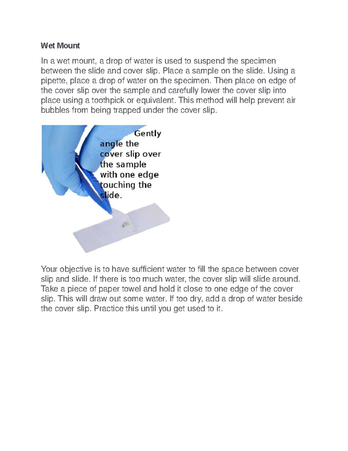 Wet Mount Lecture Notes Wet Mount In a wet mount, a drop of water is used to suspend the
