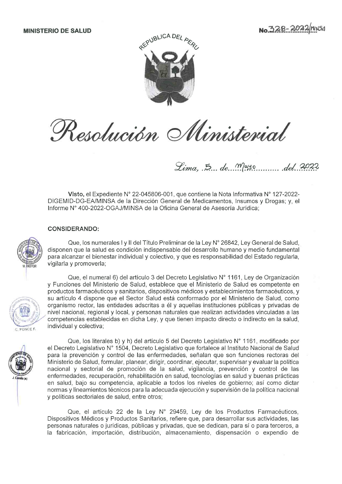 Resolución Ministerial N° 328-2022- Minsa - Asuntos Regulatorios - Studocu