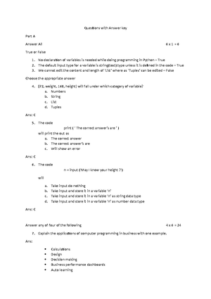 Test 1 - BBA - Python Unit Test questions