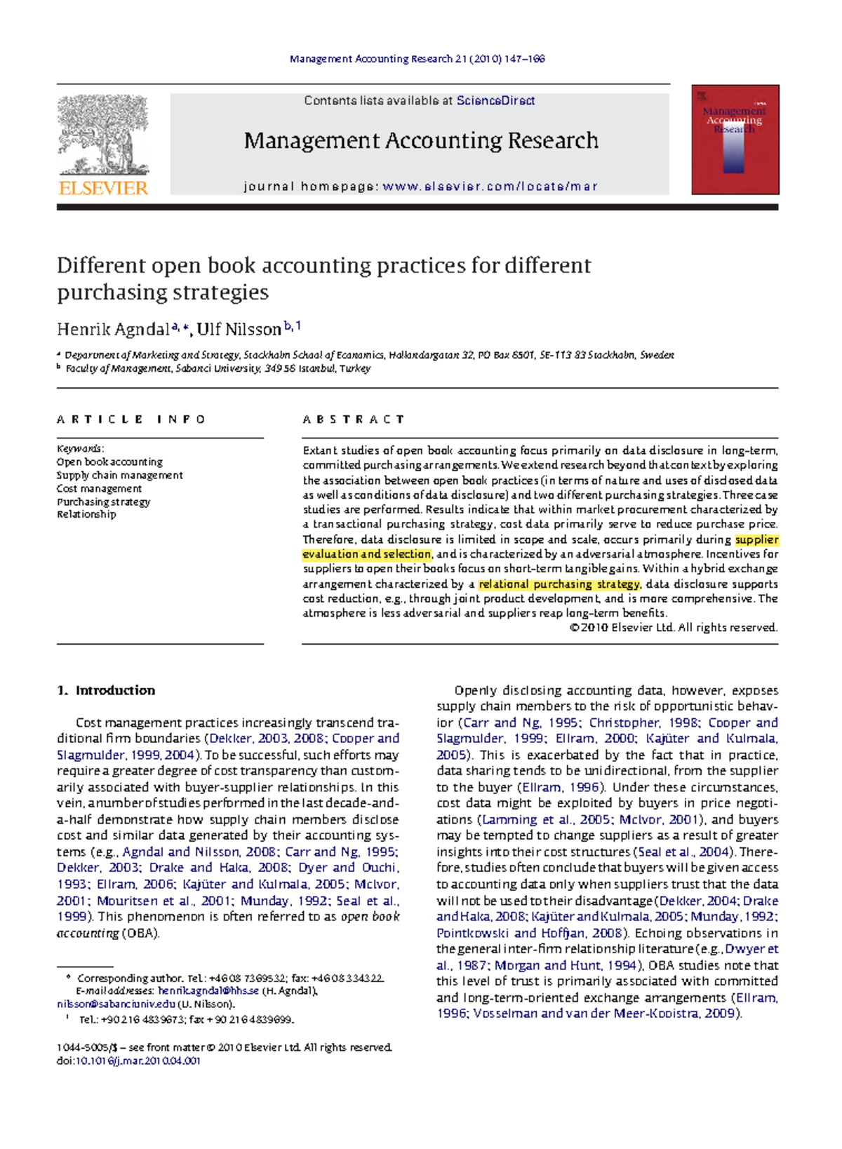 Different open book accounting practices for different purchasing