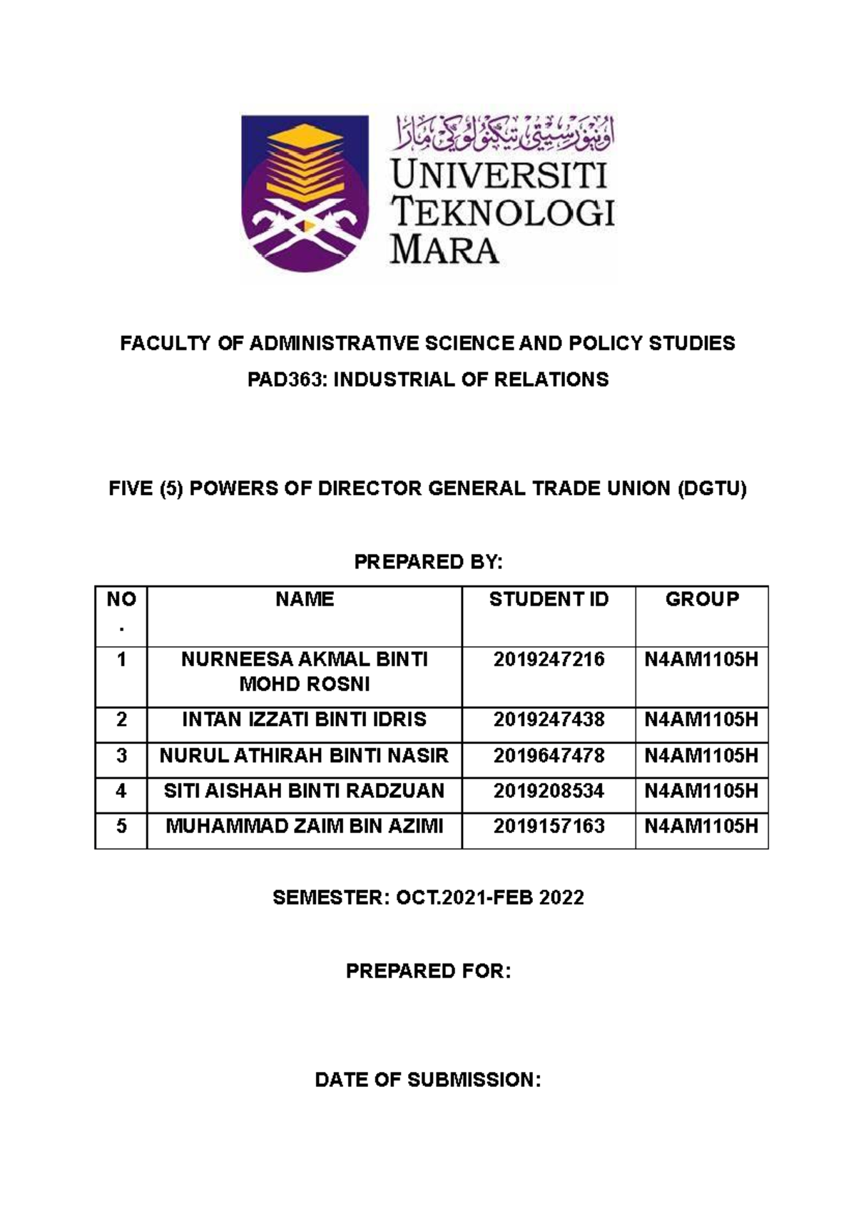 PAD363 (5) Powers OF Director General Trade Union (DGTU) Group 4 ...