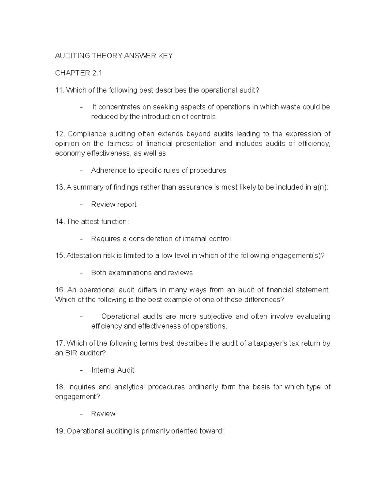 Auditing Theory Answer KEY 1 - AUDITING THEORY ANSWER KEY CHAPTER 2 ...