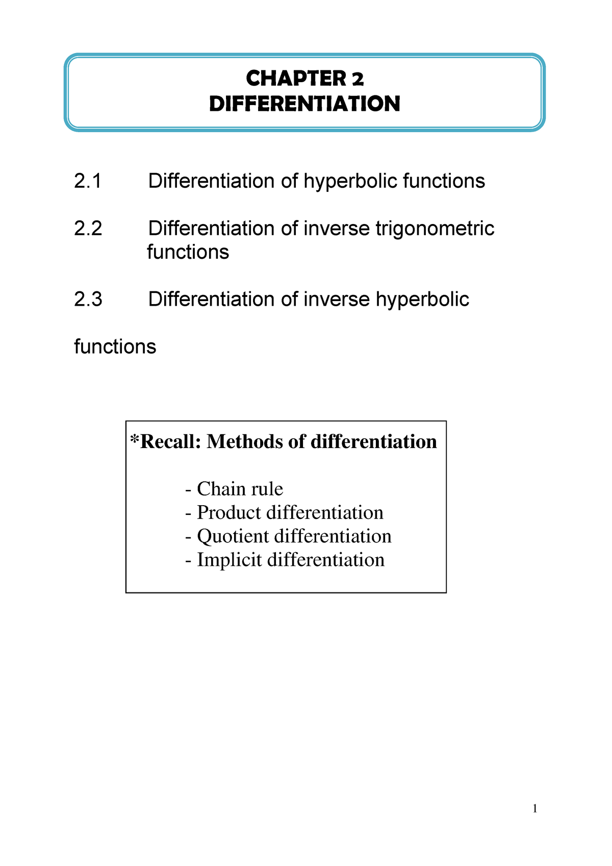 Chap 2 - Differentiation - CHAPTER 2 DIFFERENTIATION 2 Differentiation ...