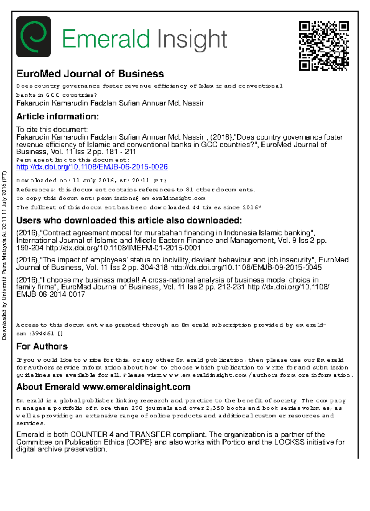 2 Kamarudin Et Al 2016 Ejb Euromed Journal Of Business Does