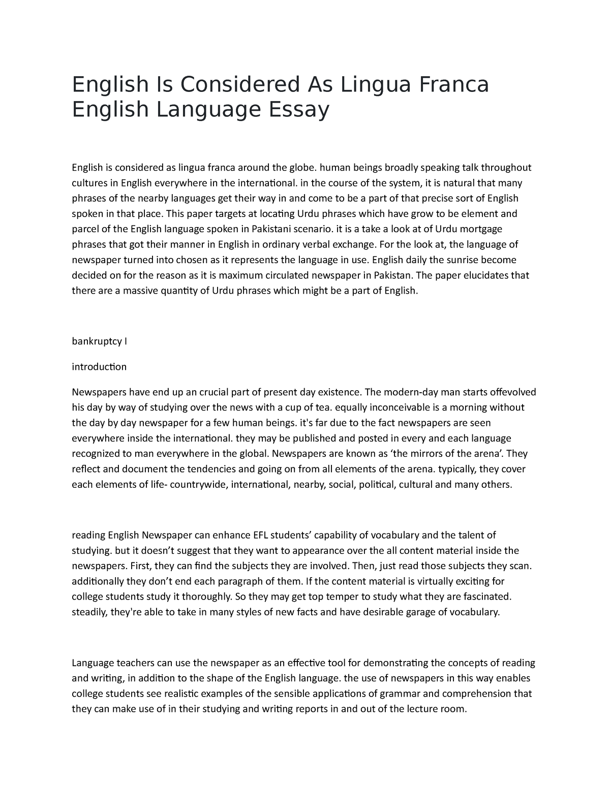 essay about english as a lingua franca