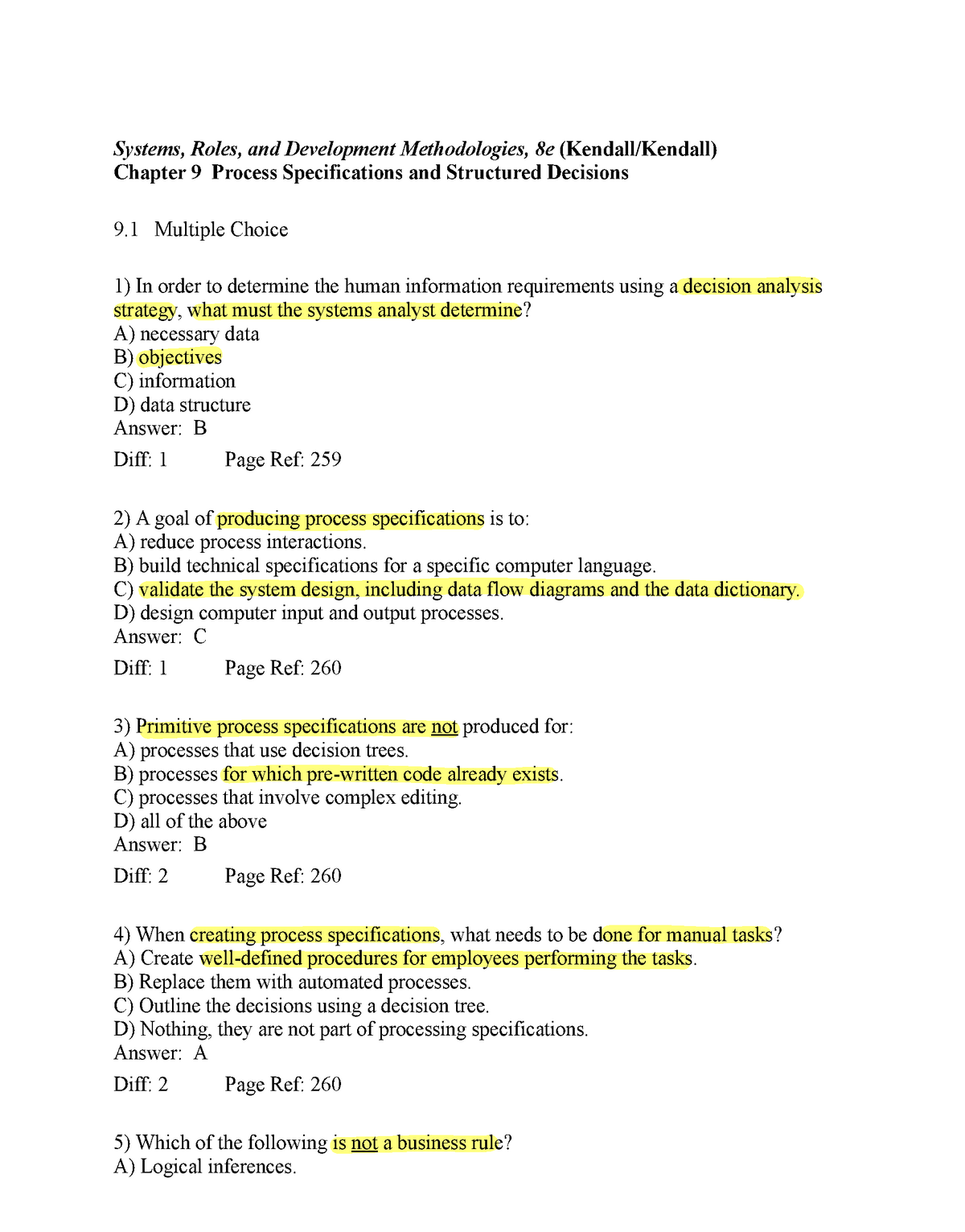 Sad ch09 - System analysis and design 1 test bank SAD01 - Systems ...