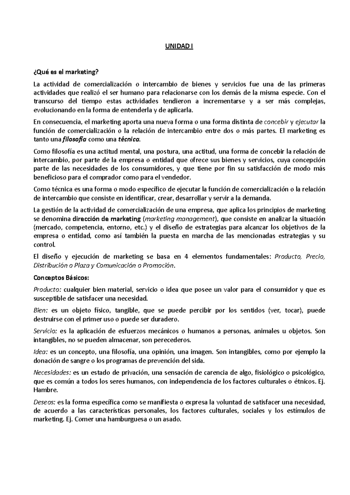 Apuntes UNID I Y II - Lecture notes 1 - UNIDAD I ¿Qué es el marketing ...