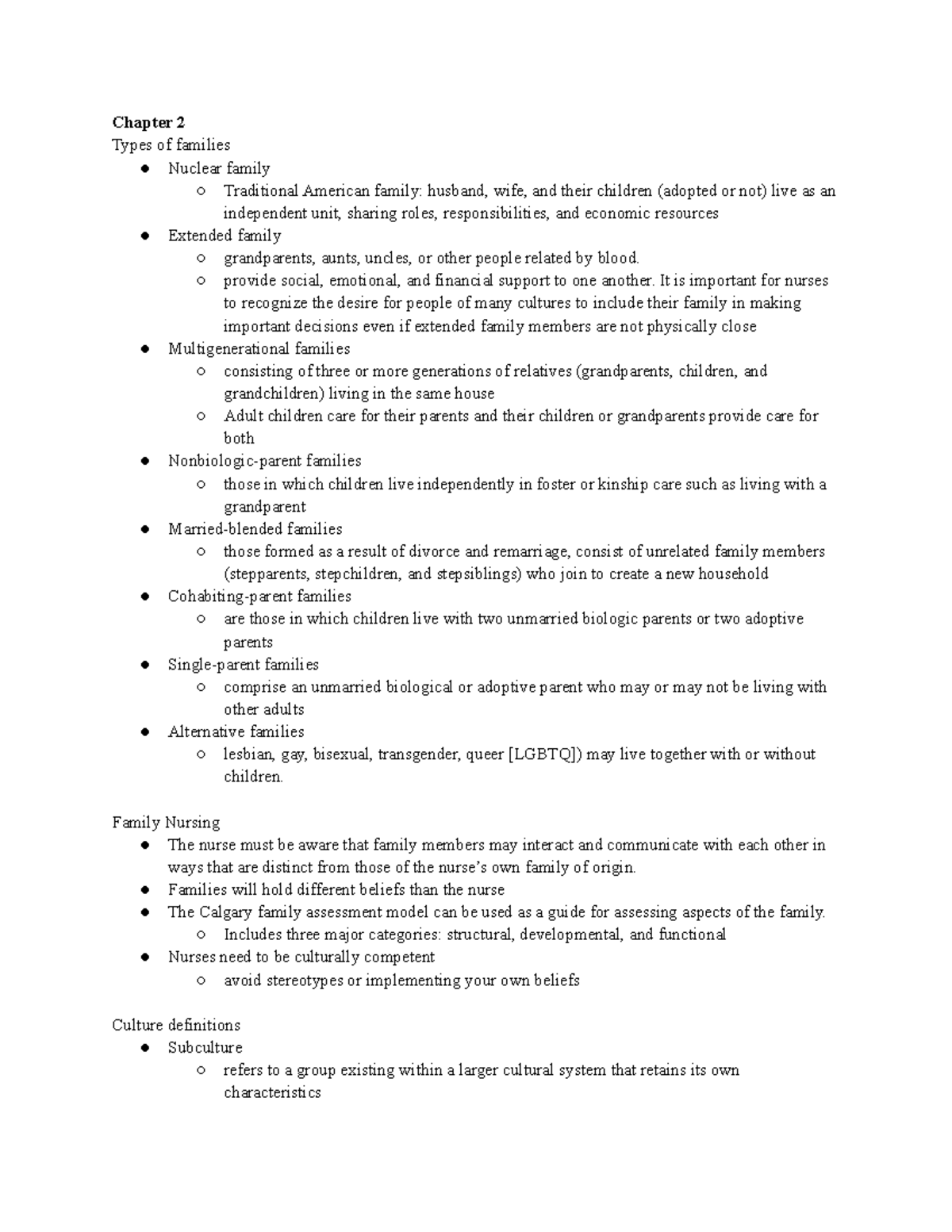 Chapter 2 - study guide - Chapter 2 Types of families Nuclear family ...