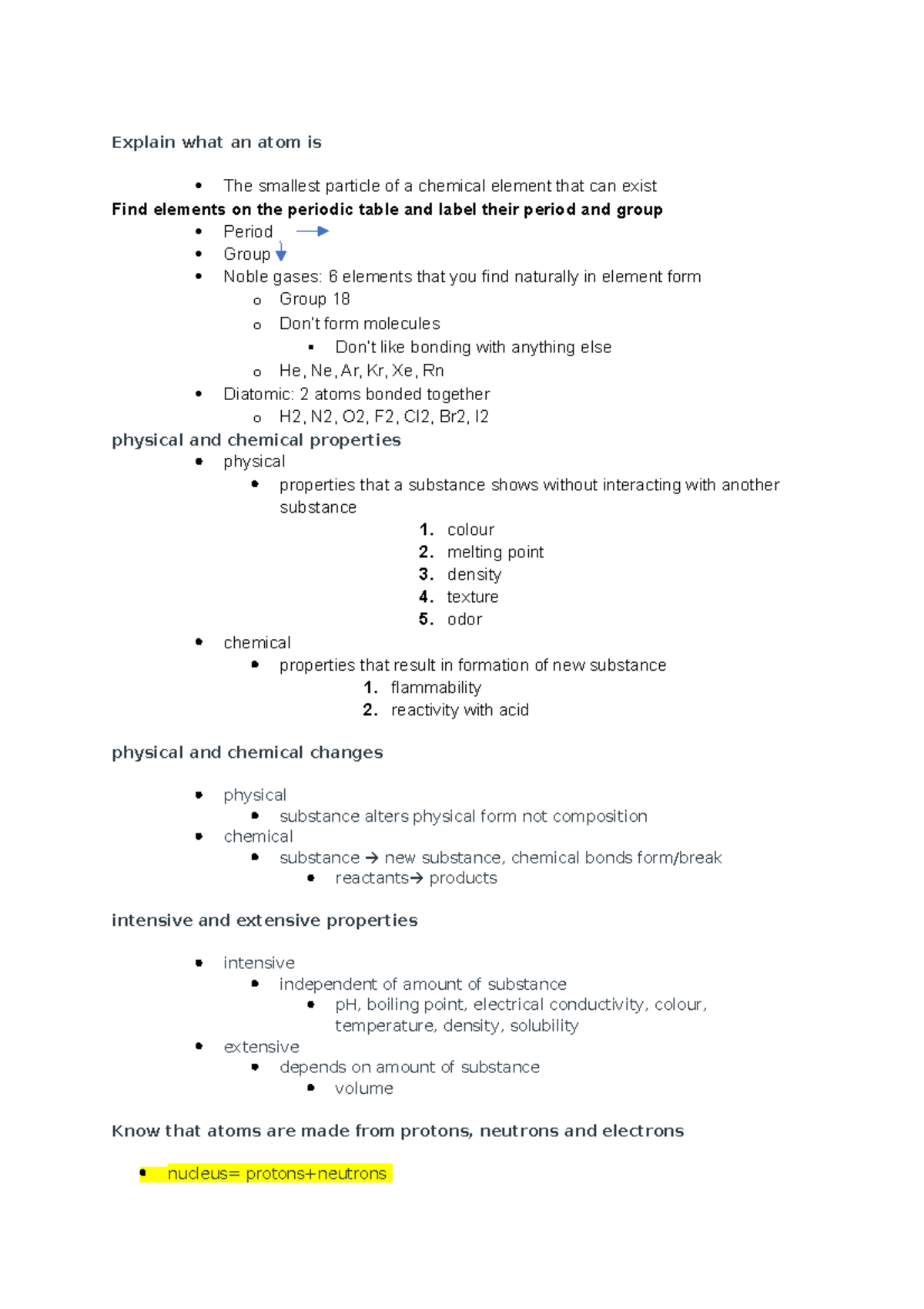 CHEM1001 Final Notes - Explain What An Atom Is The Smallest Particle Of ...