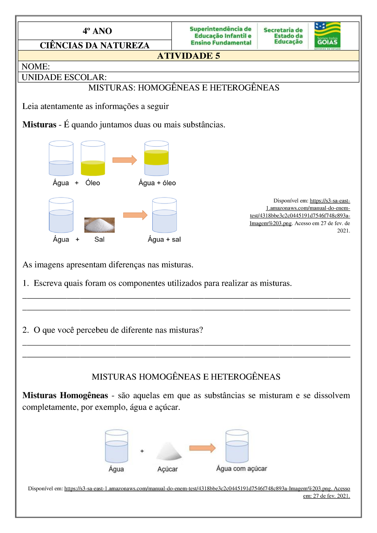 atividade experimental de misturas