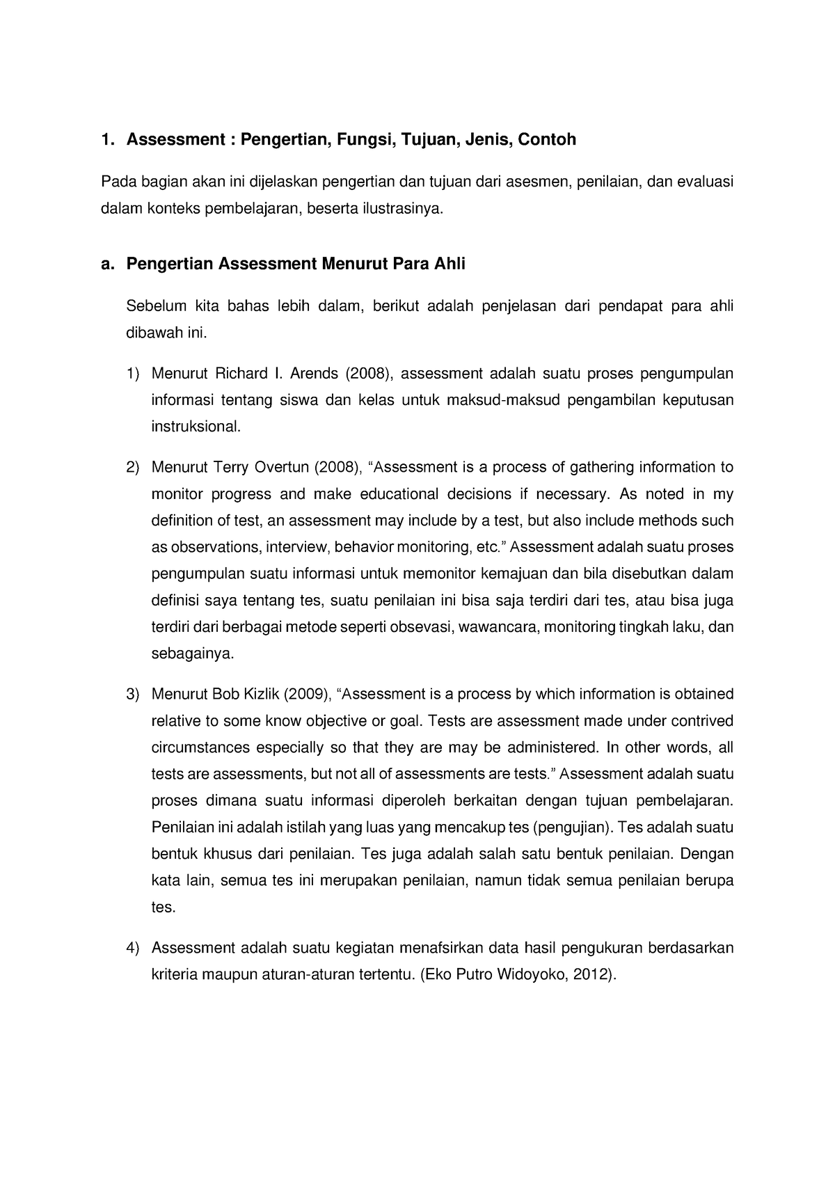 Assessment Pengertian Fungsi Tujuan Jenis Contoh 1 Assessment Pengertian Fungsi