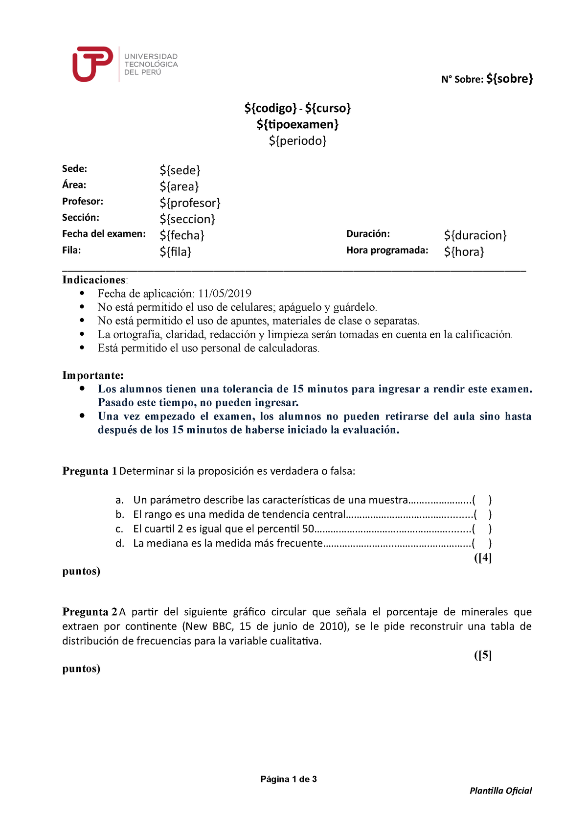 Examen Parcial - Estadística Descriptiva Y Probabilidades - N° Sobre ...