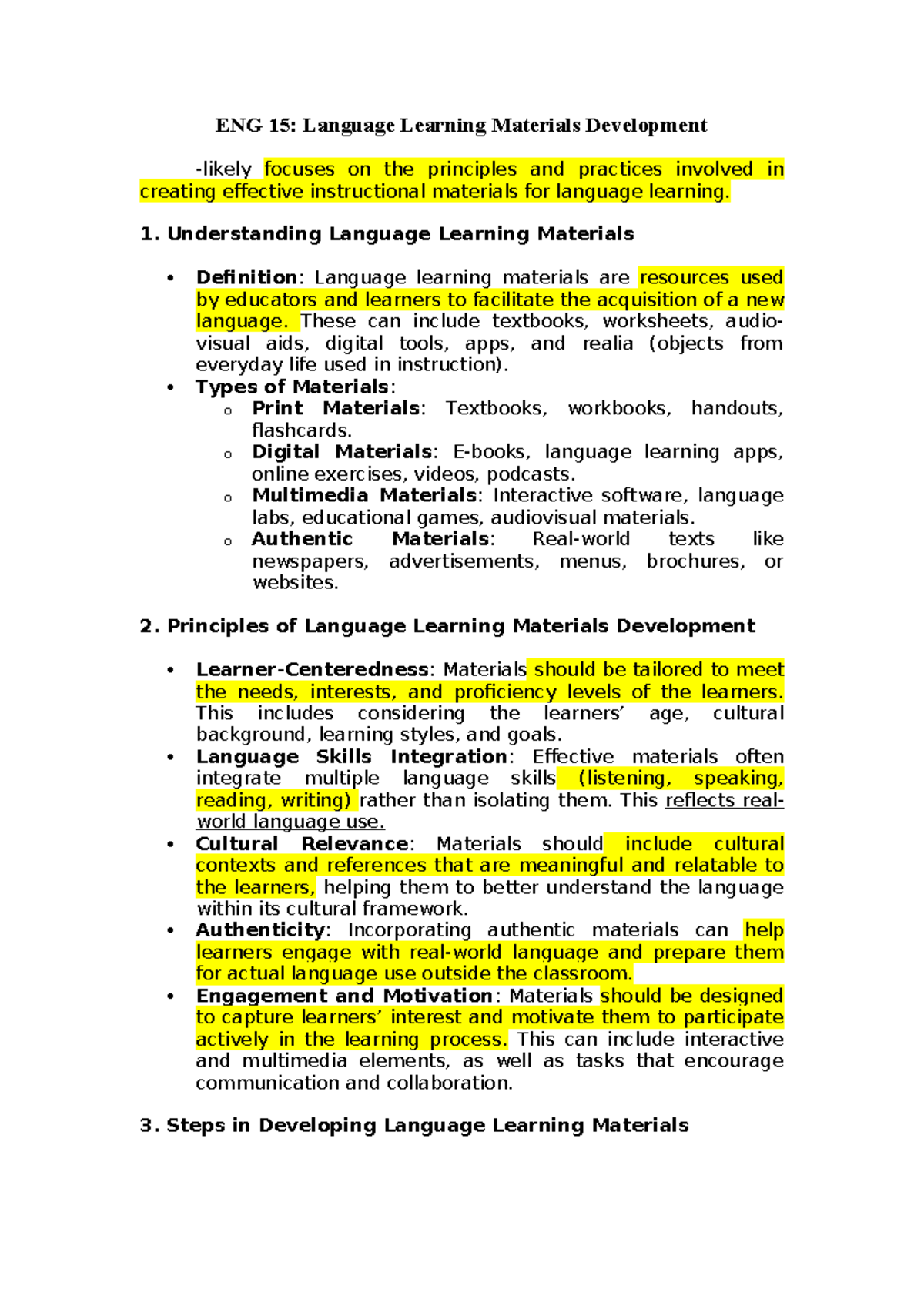 ENG 15 Language Learning Materials Development ENG 15 Language
