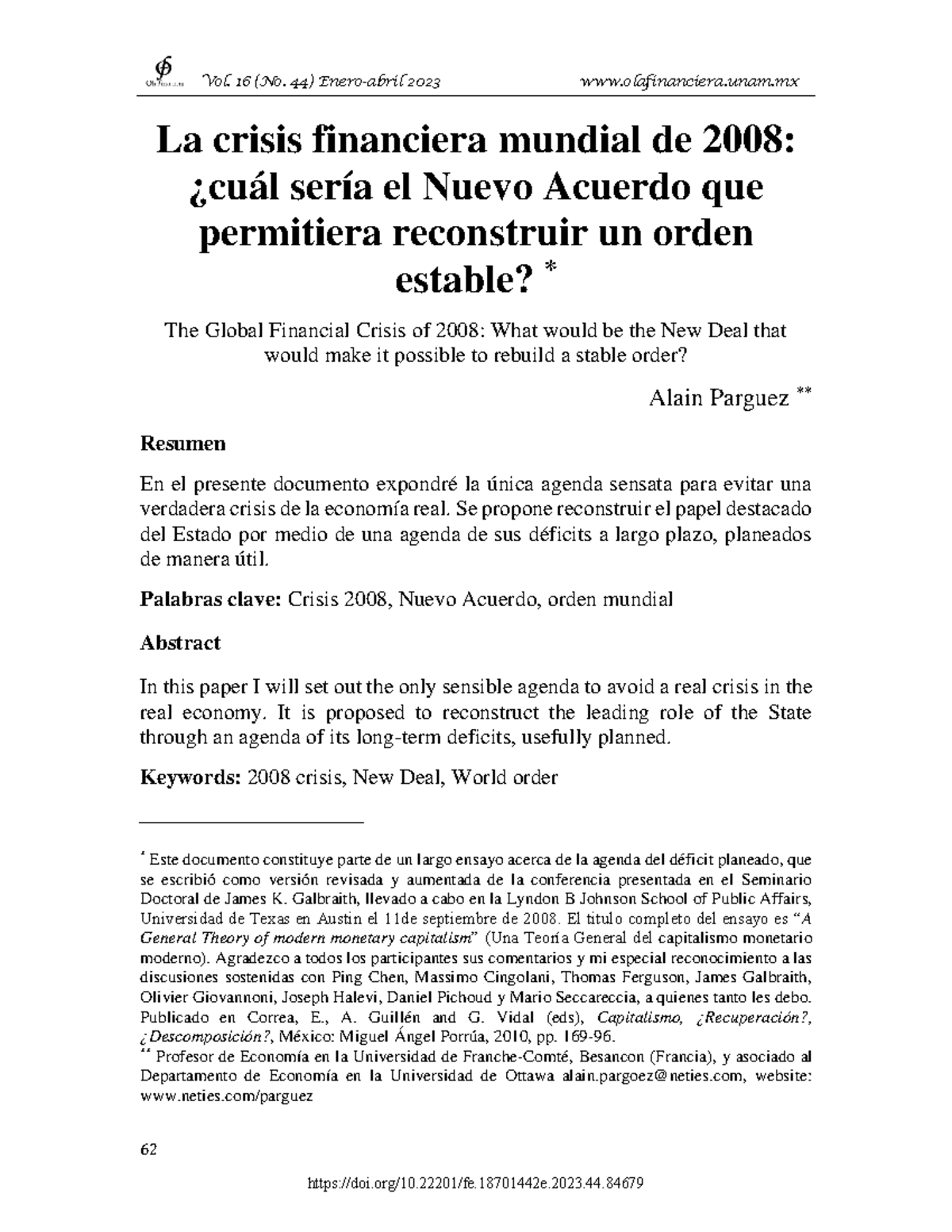 La crisis financiera del 2008 (control de lectura) - Vol. 16 (No. 44 ...