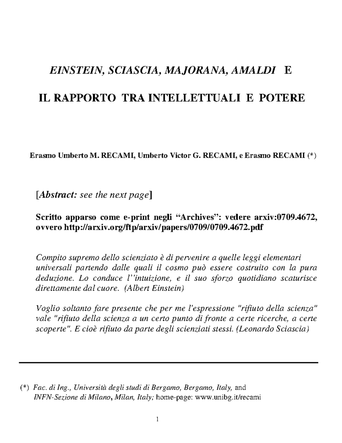 Il Rapporto Tra Intellettuali E Potere - EINSTEIN, SCIASCIA, MAJORANA ...