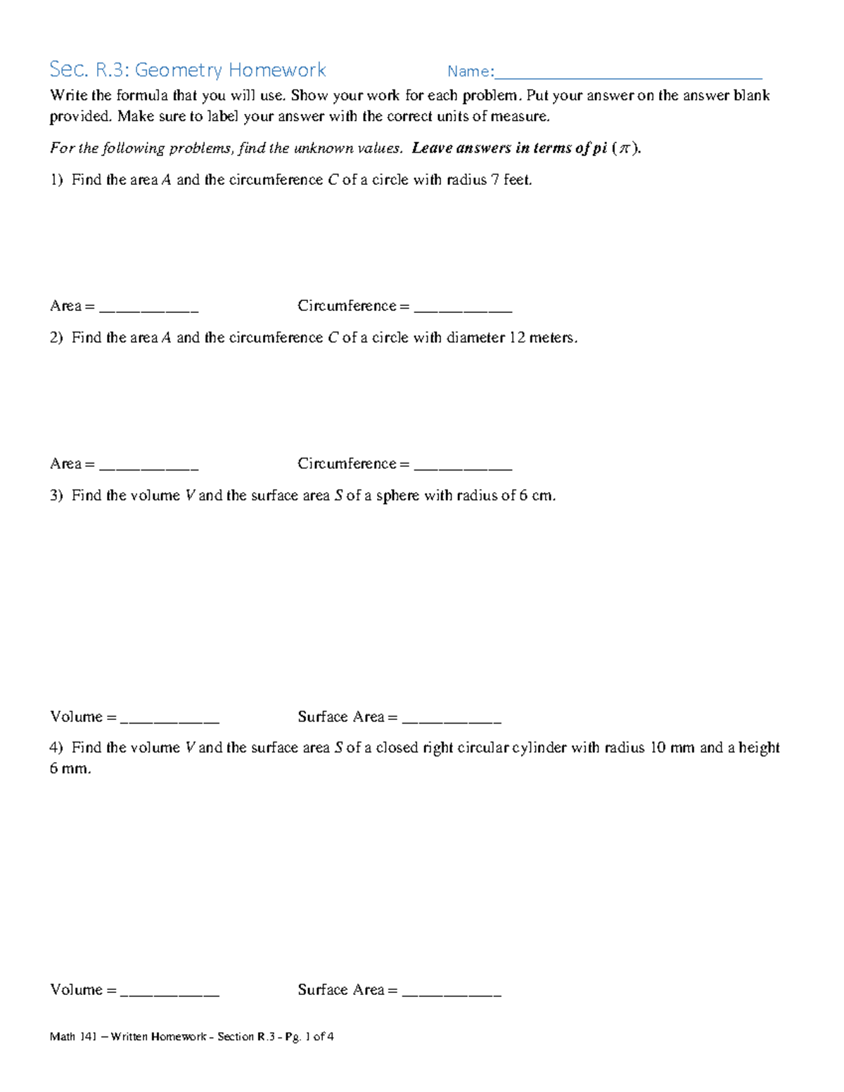 Sec. R.3 HW - Its easy - Sec. R: Geometry Homework Name ...