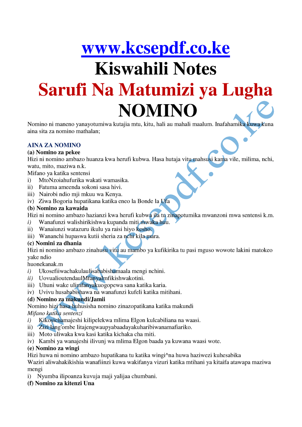 Sarufi Na Matumizi Ya Lugha Form 1 4 - Kcsepdf.co Kiswahili Notes ...