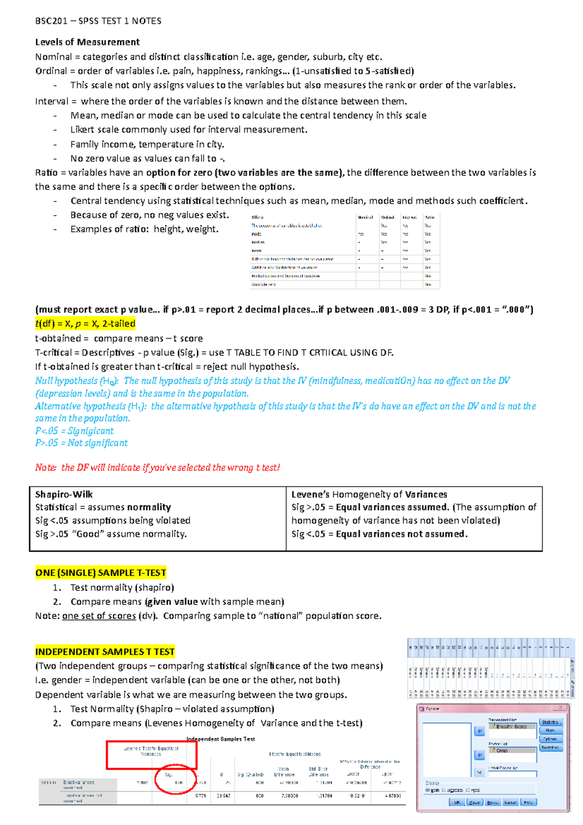 SPSS Test Notes - SPSS how to use guide! - Levels of Measurement ...