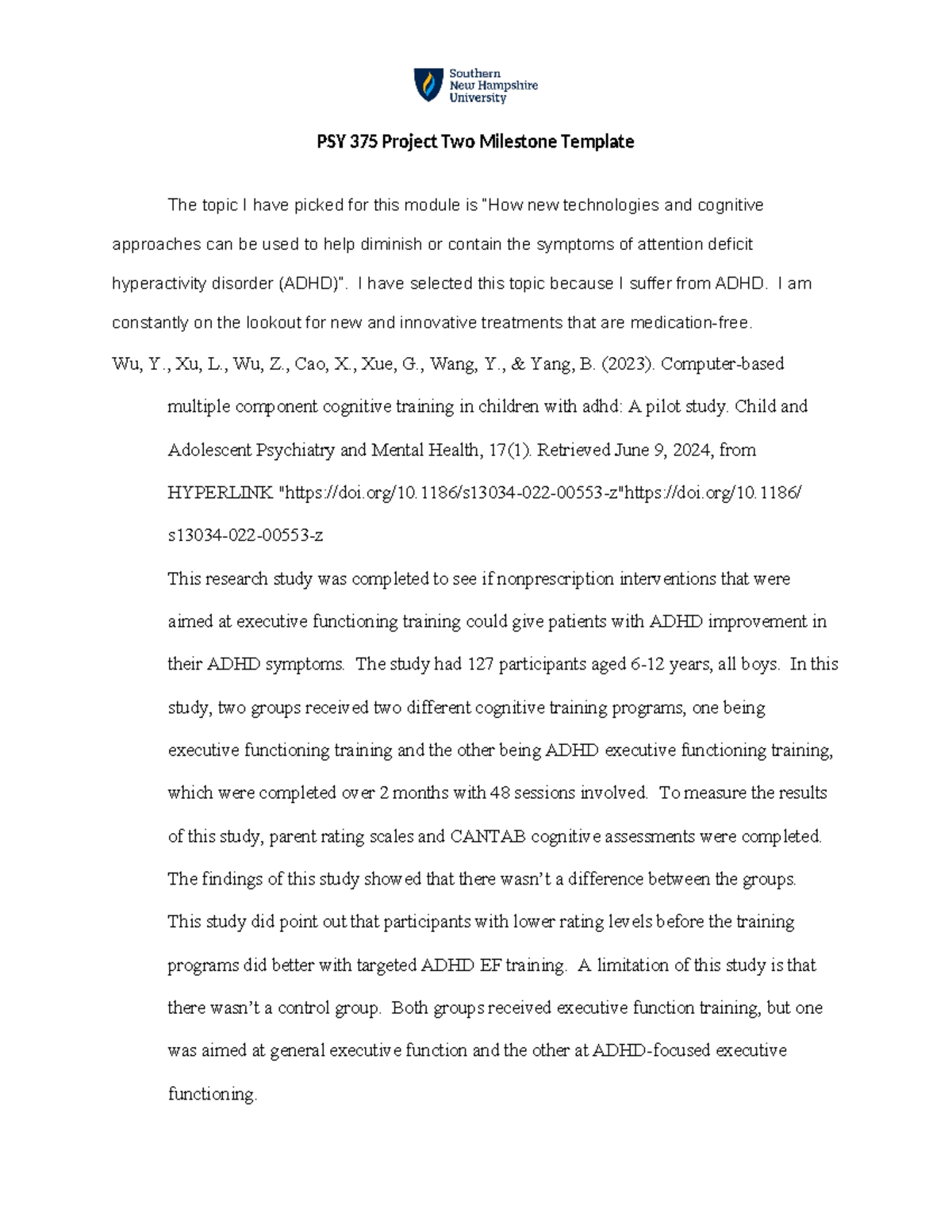 Psy 375 project two milestone template psy 375 project two milestone