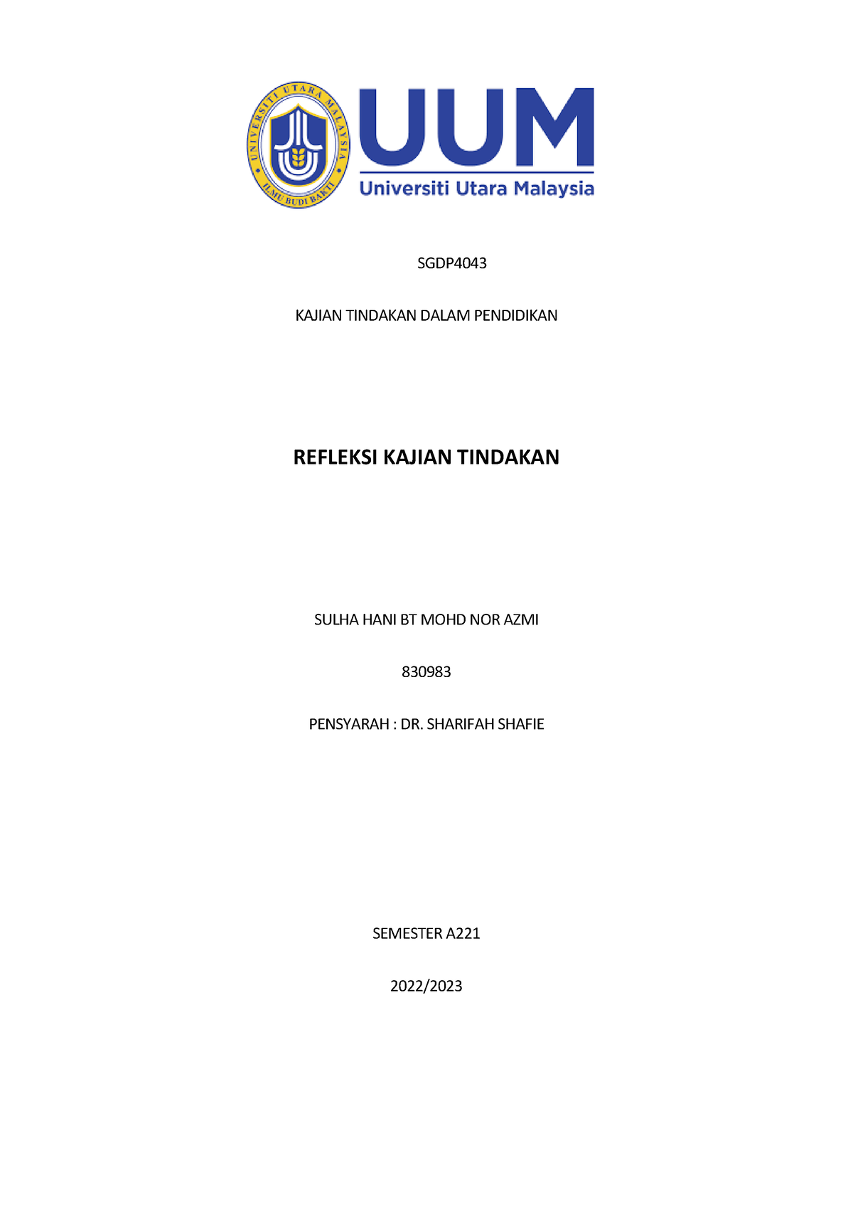 Refleksi Kajian Tindakan Sgdp Kajian Tindakan Dalam Pendidikan