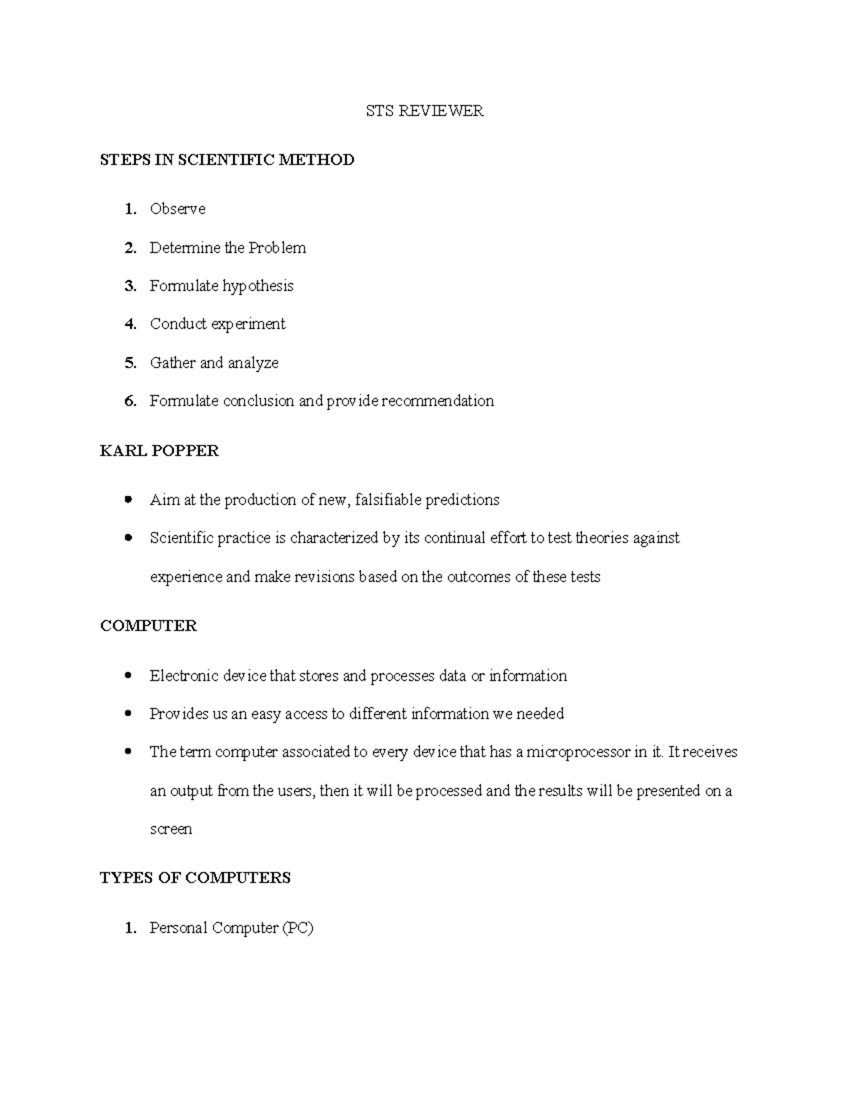 STS Reviewer - lesson for science technology and society - STS REVIEWER ...