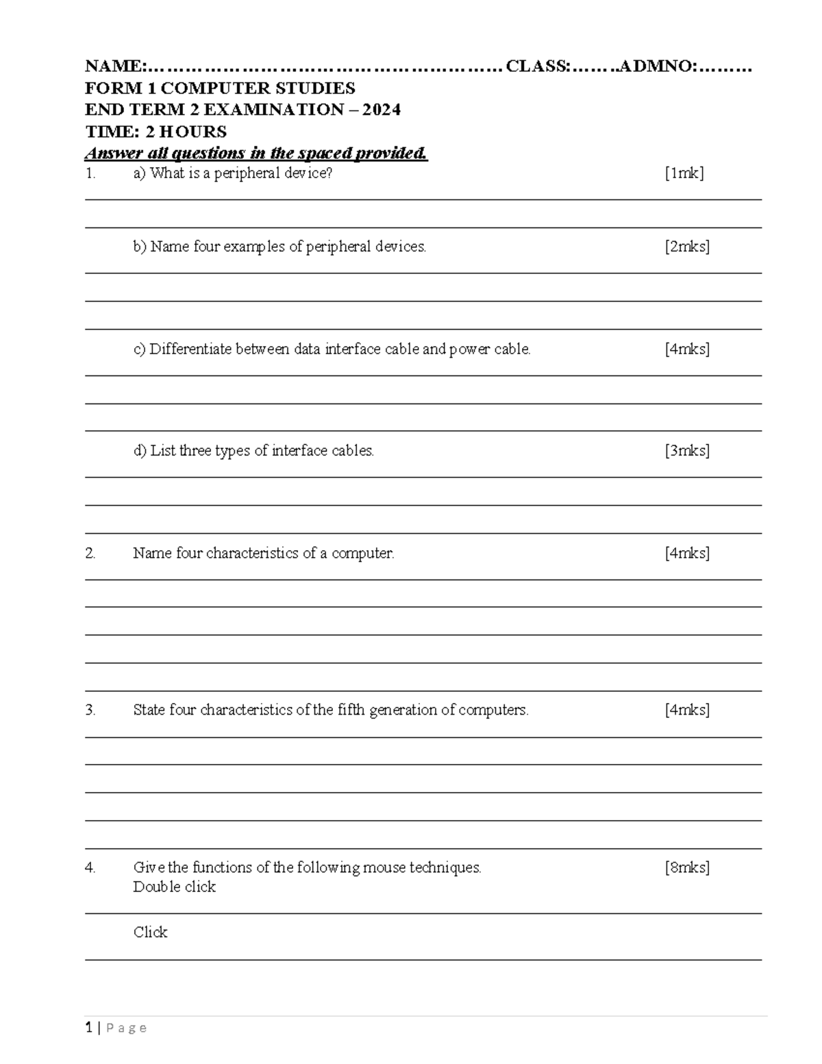 Computer Studies F1T2 QS - - Studocu