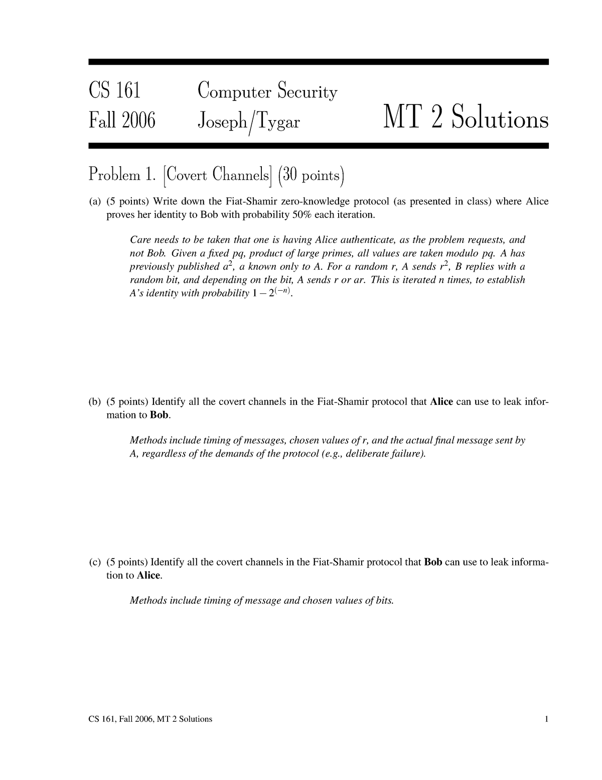 Mt2solf06 Possible questions for revision CS 161 Computer Security