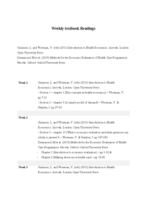 Week 2 Topic Overview - Notes - Week 2: Methods of economic evaluation ...
