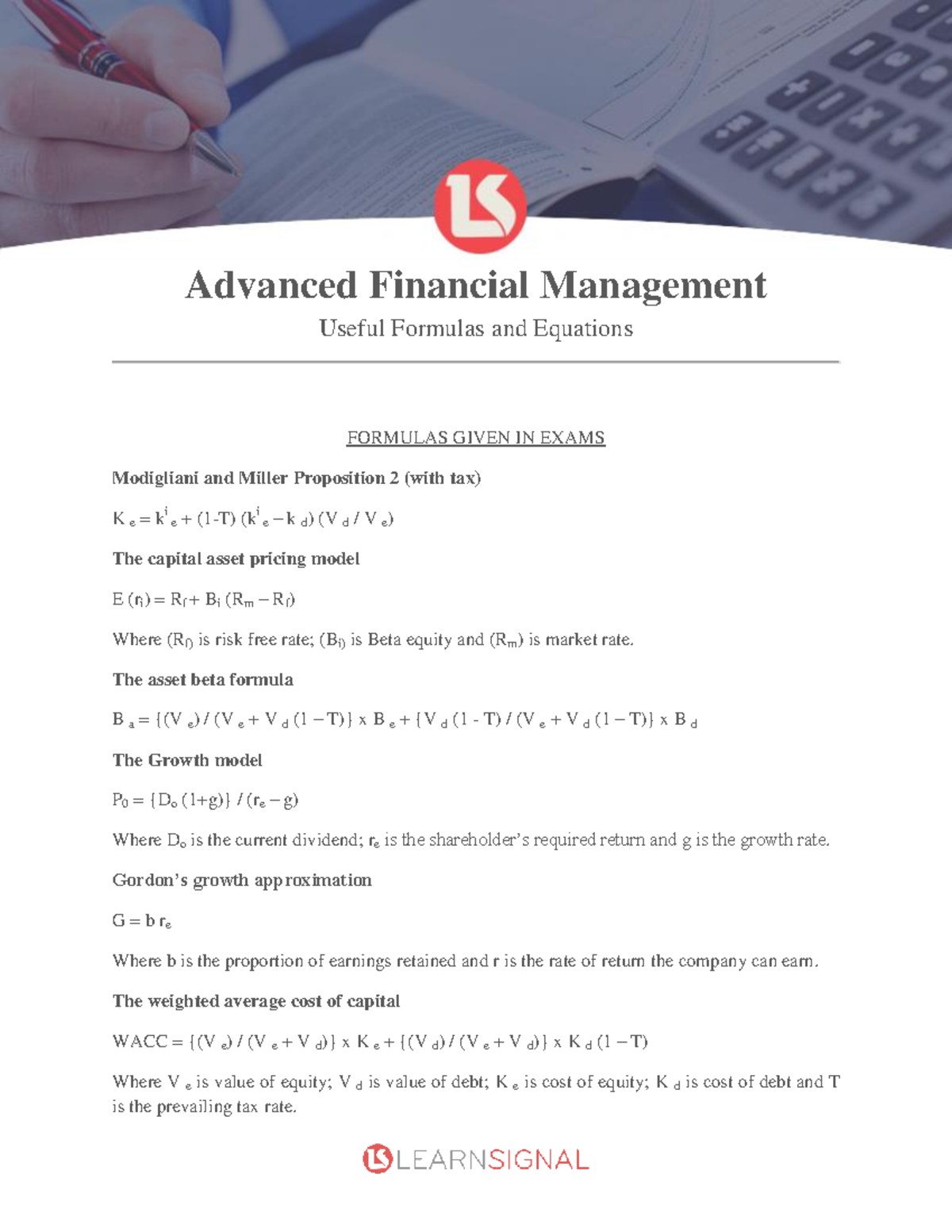 AFM - Useful Formulas and Equations - Advanced Financial Management ...