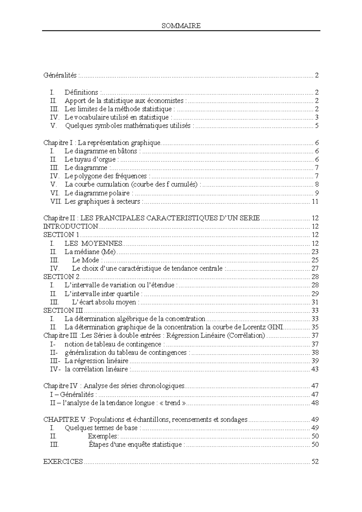 Statistique Descriptive Cours Ista Sommaire G N Ralit S Studocu