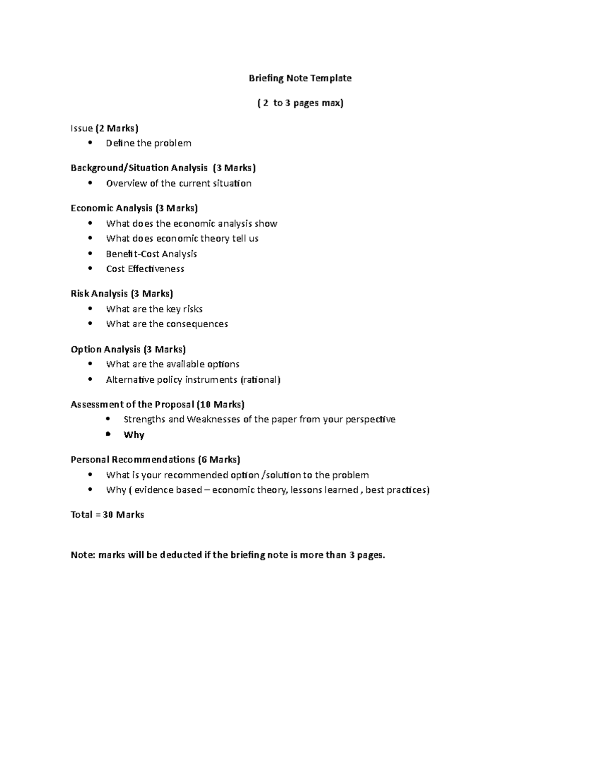 Briefing Note Template 2022 Briefing Note Template ( 2 to 3 pages max