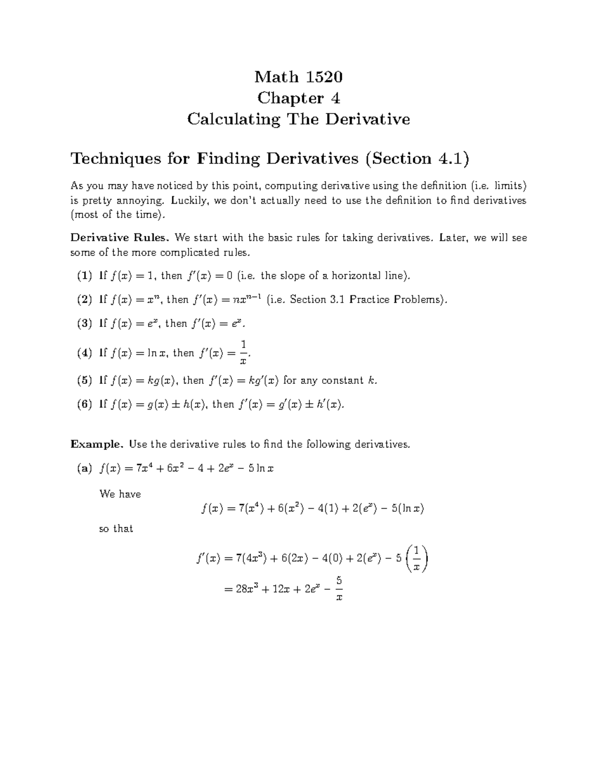 Chapter 4 - Notes provided by the professor - Math 1520 Chapter 4 ... image.