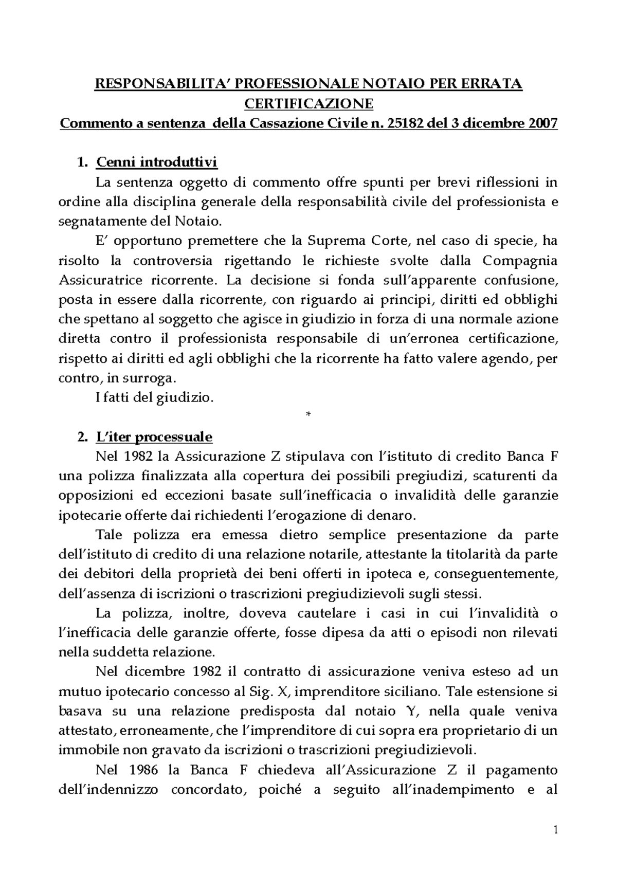 Commento A Sentenza Cassazione Civile N - RESPONSABILITA’ PROFESSIONALE ...