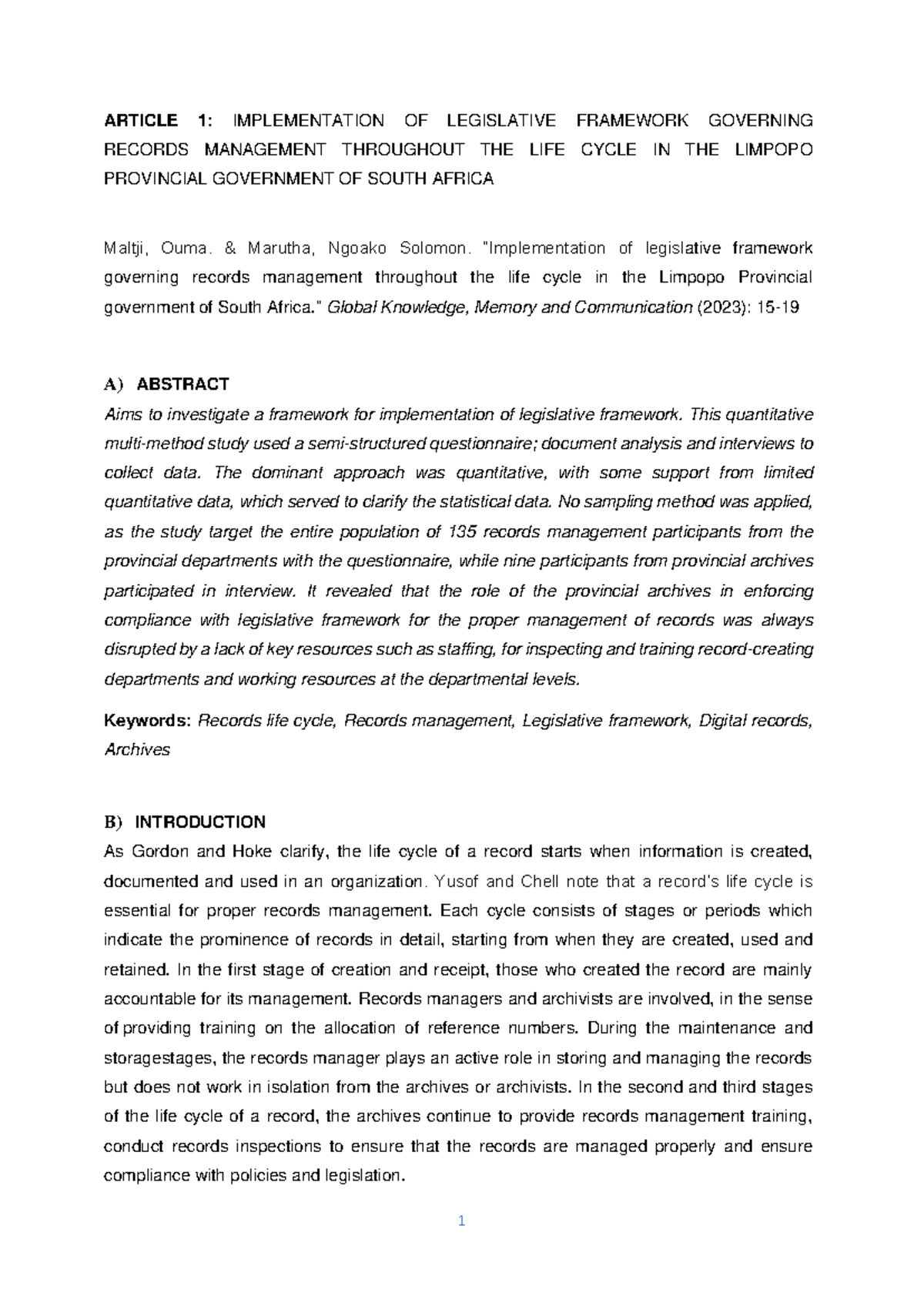 Individual Assignment IMD262 - ARTICLE 1: IMPLEMENTATION OF LEGISLATIVE ...