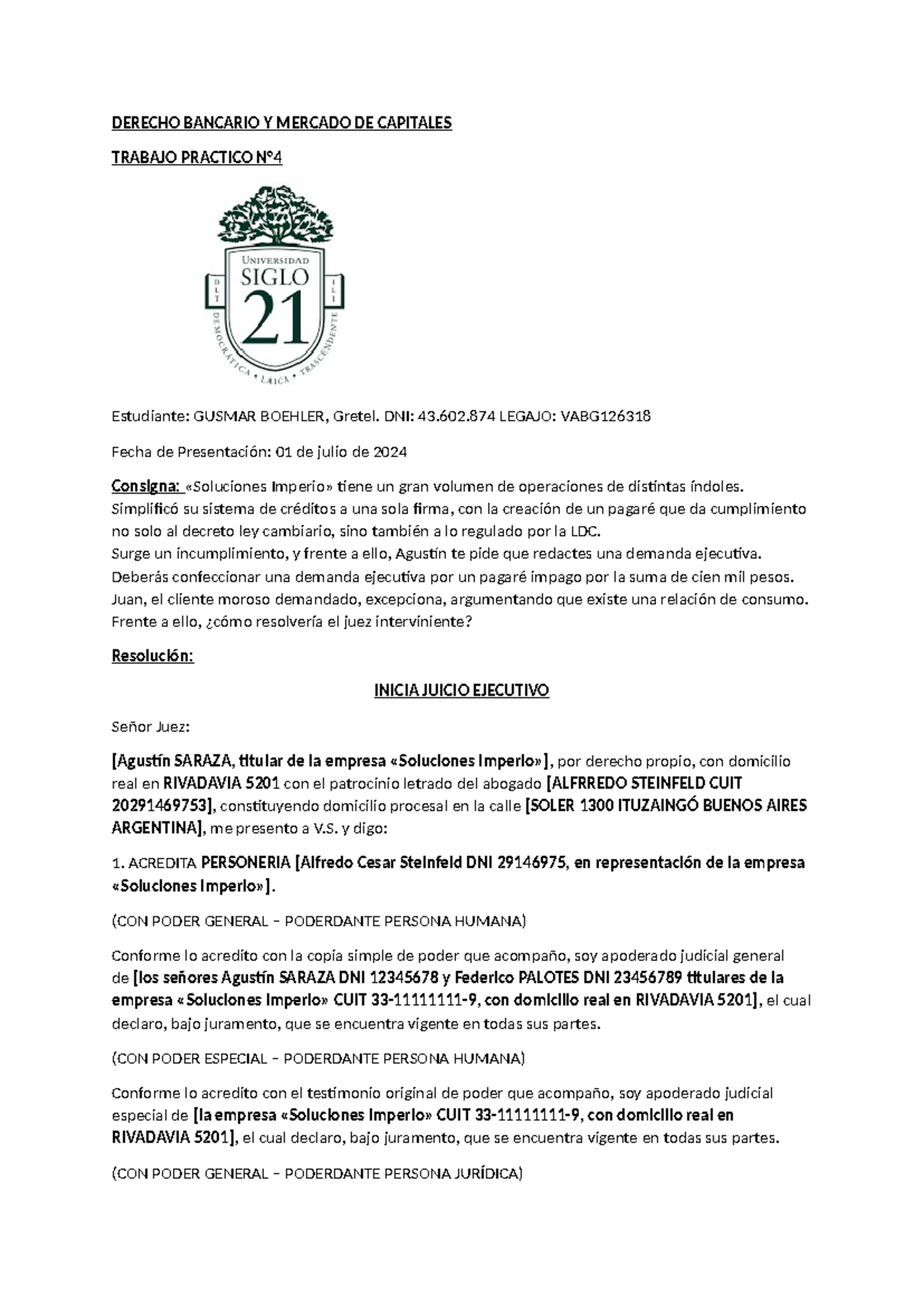 Derecho Bancario Y Mercado DE Capitales TP4 DERECHO BANCARIO Y MERCADO DE CAPITALES TRABAJO