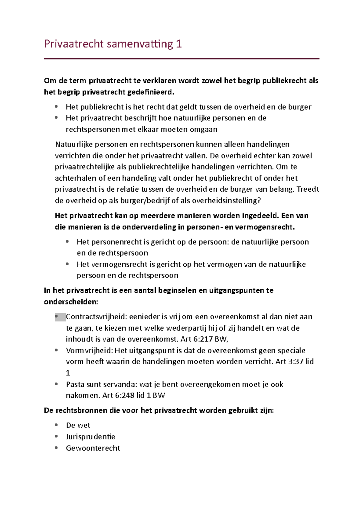 Privaatrecht Samenvatting 1 - Het Publiekrecht Is Het Recht Dat Geldt ...