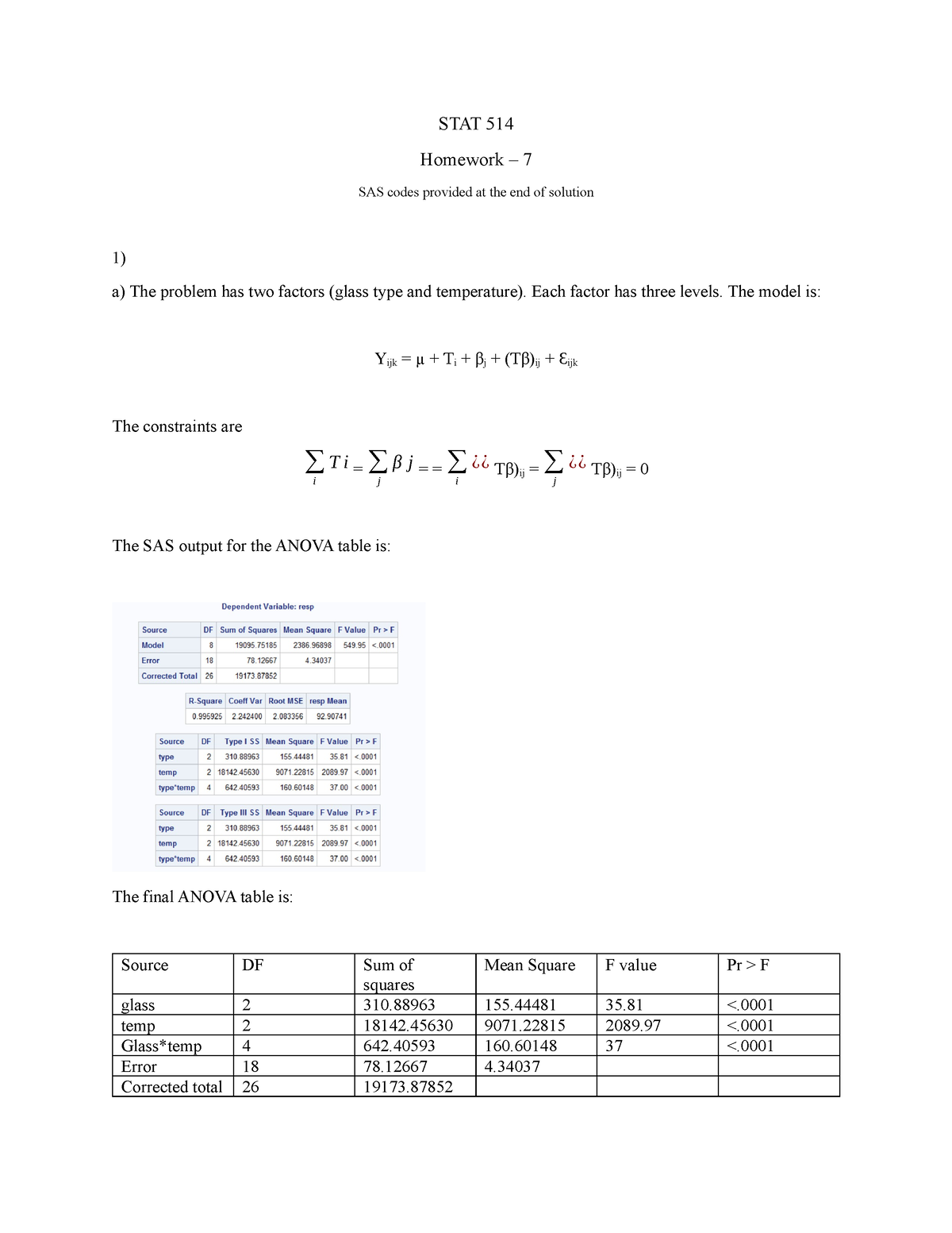 Stats Hw7 - STAT 514 - Design Of Experiments Homework. Instructor: Dr ...