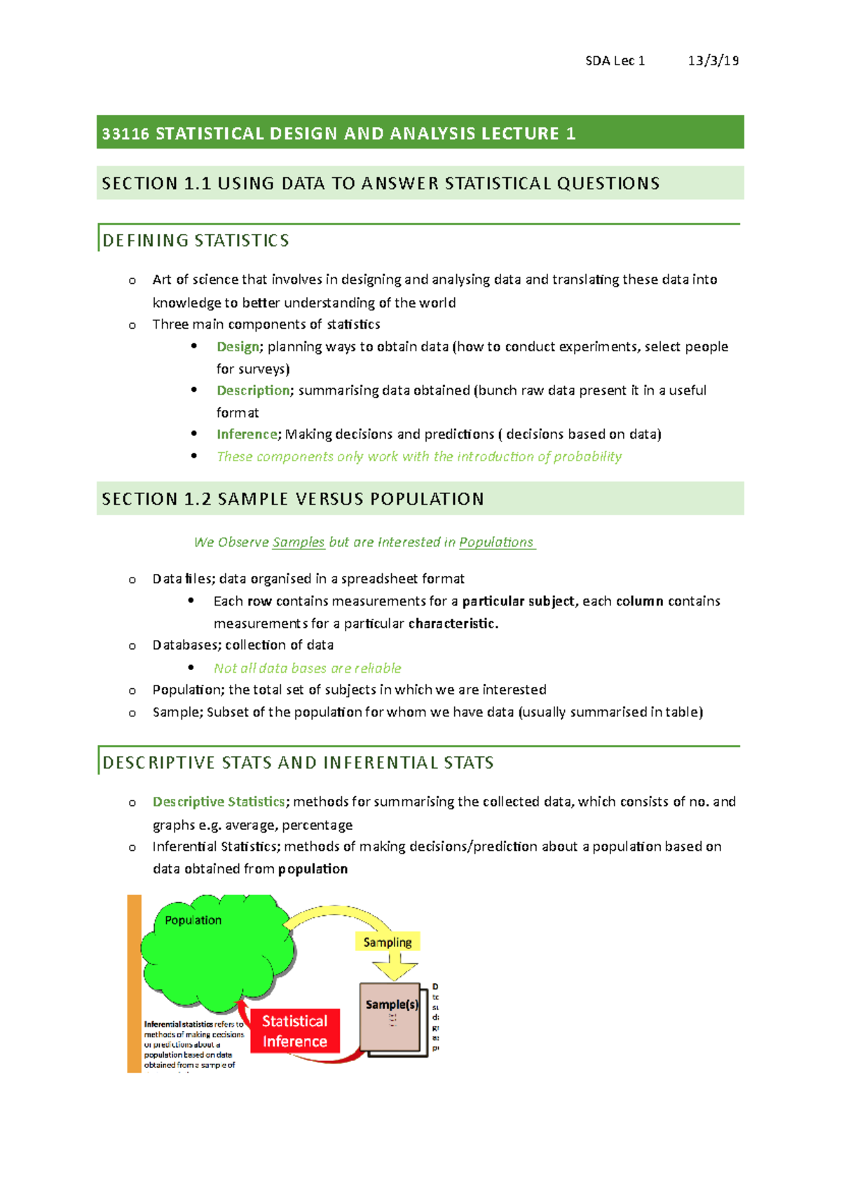 Lec 1 13:3:19 - statistics - 33116 STATISTICAL DESIGN AND ANALYSIS ...