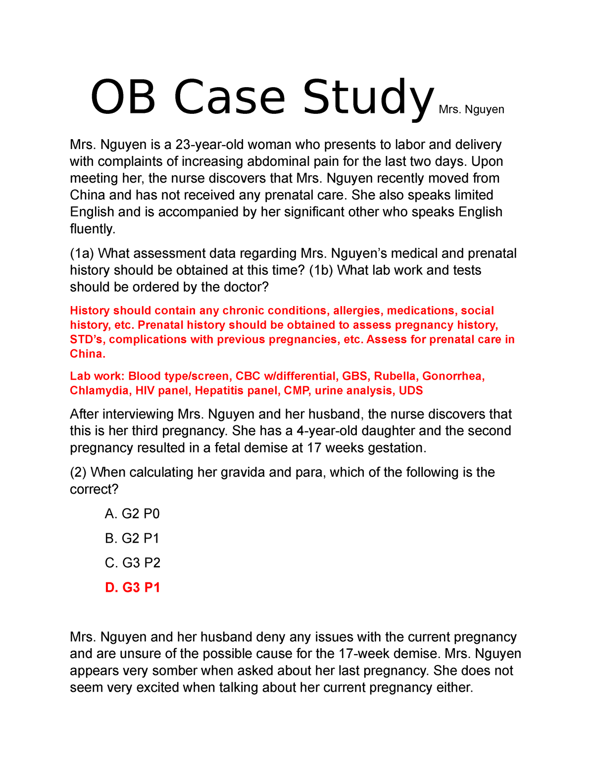case study related to ob