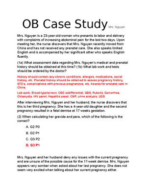 Chapter 15 Case Study - N/a - Case Studies, Chapter 15, Postpartum ...