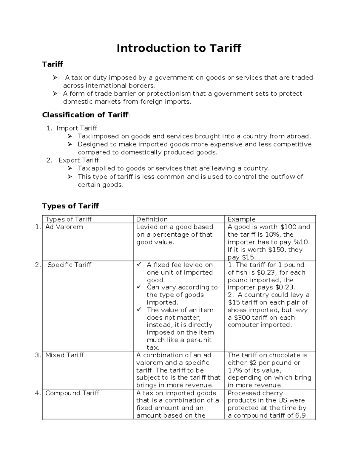 Introduction to Tariff Compilation - Introduction to Tariff Tariff A ...