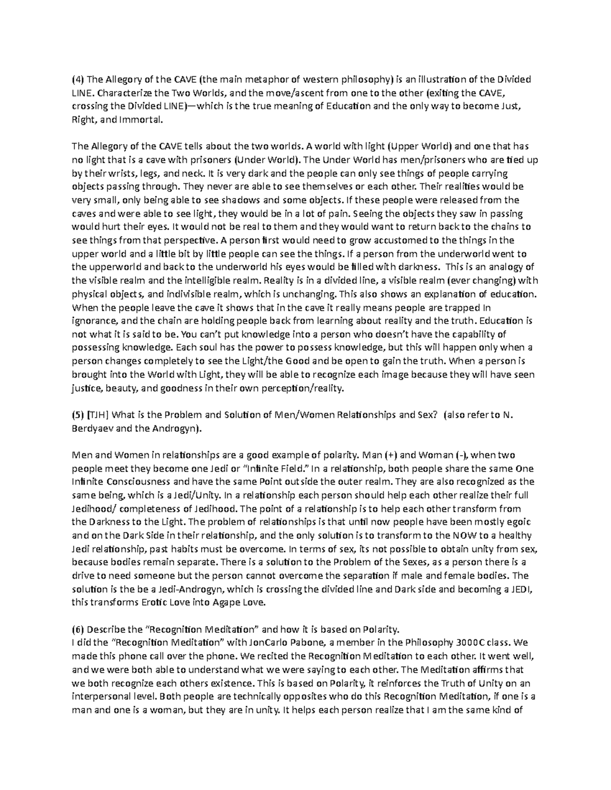 Unit 3 - Unit 3 Question and Answer - (4) The Allegory of the CAVE (the ...