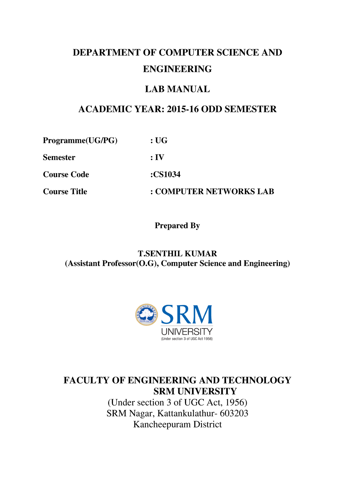 Cse lab manual networks - DEPARTMENT OF COMPUTER SCIENCE AND ...