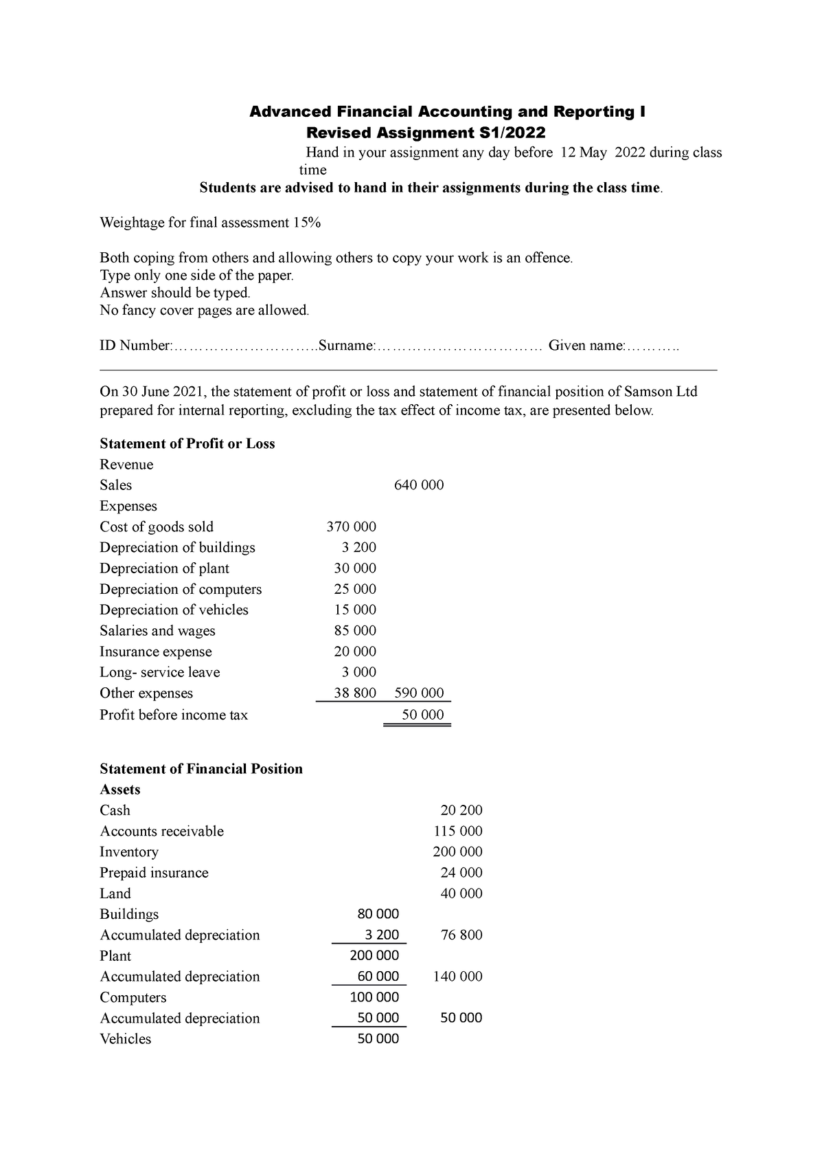 assignment financial accounting