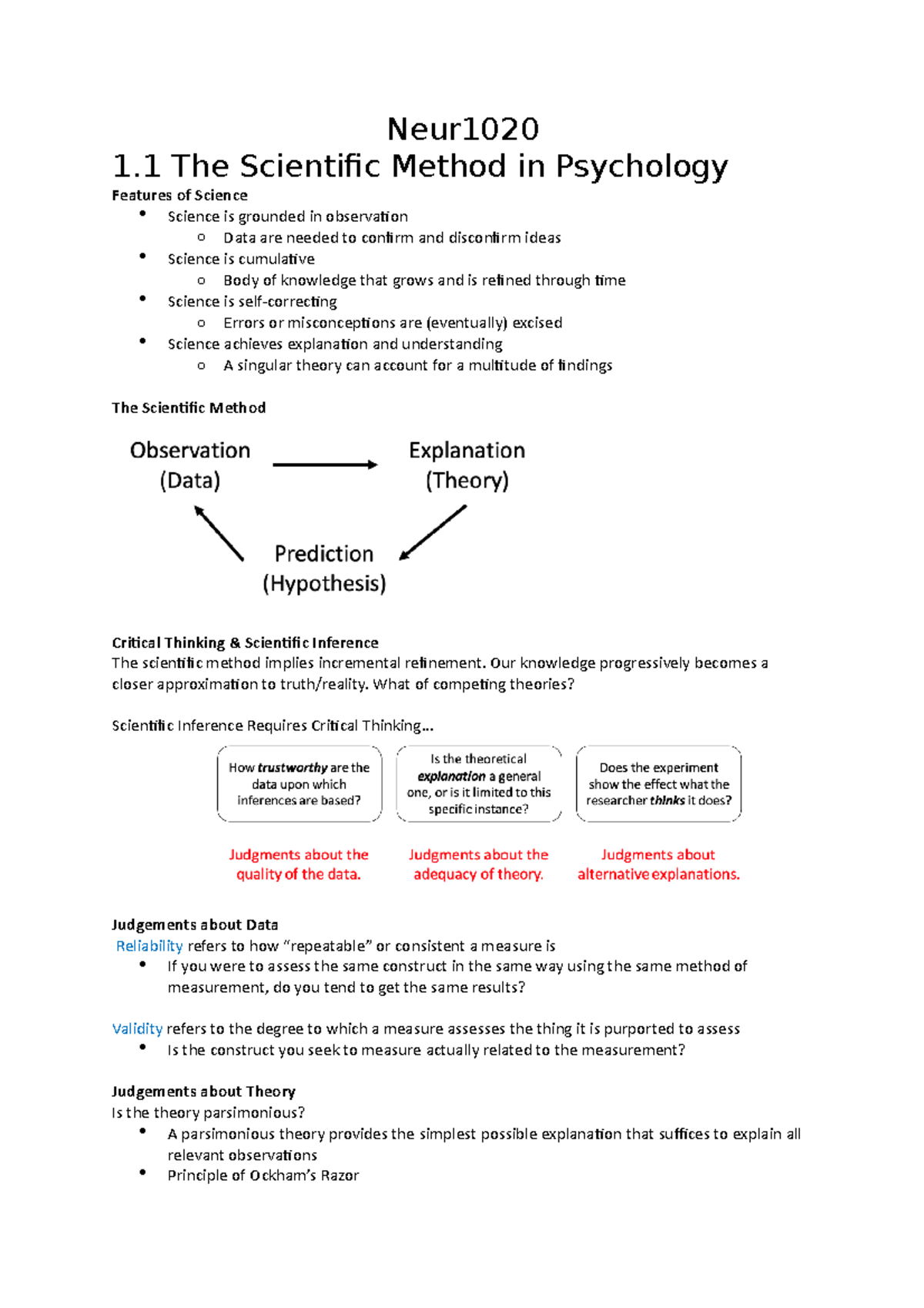 NEUR1020 Module 1 - Neur 1 The Scientific Method in Psychology Features ...