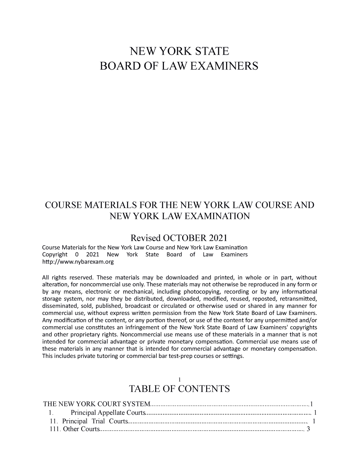 New York Bar Exam Course Materials NEW YORK STATE BOARD OF LAW