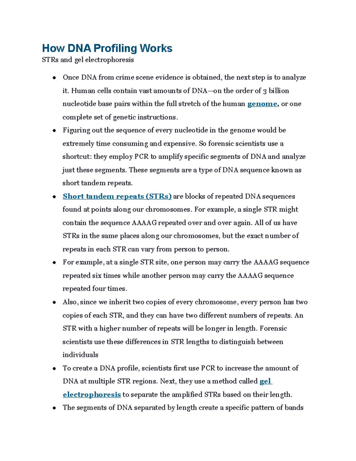 Bio ch. 7.4 How DNA Profiling Works How DNA Profiling Works STRs and