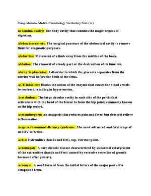 Vocabulary Note ( L ) - Comprehensive Medical Terminology, Vocabulary ...